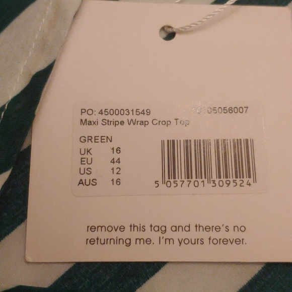 Misguided maxi stripe wrap crop top green/white Size 12 - Picture 8 of 10